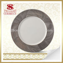 Ensemble de vaisselle en céramique italienne royale, assiette en porcelaine et plat avec bordure en argent ou en or